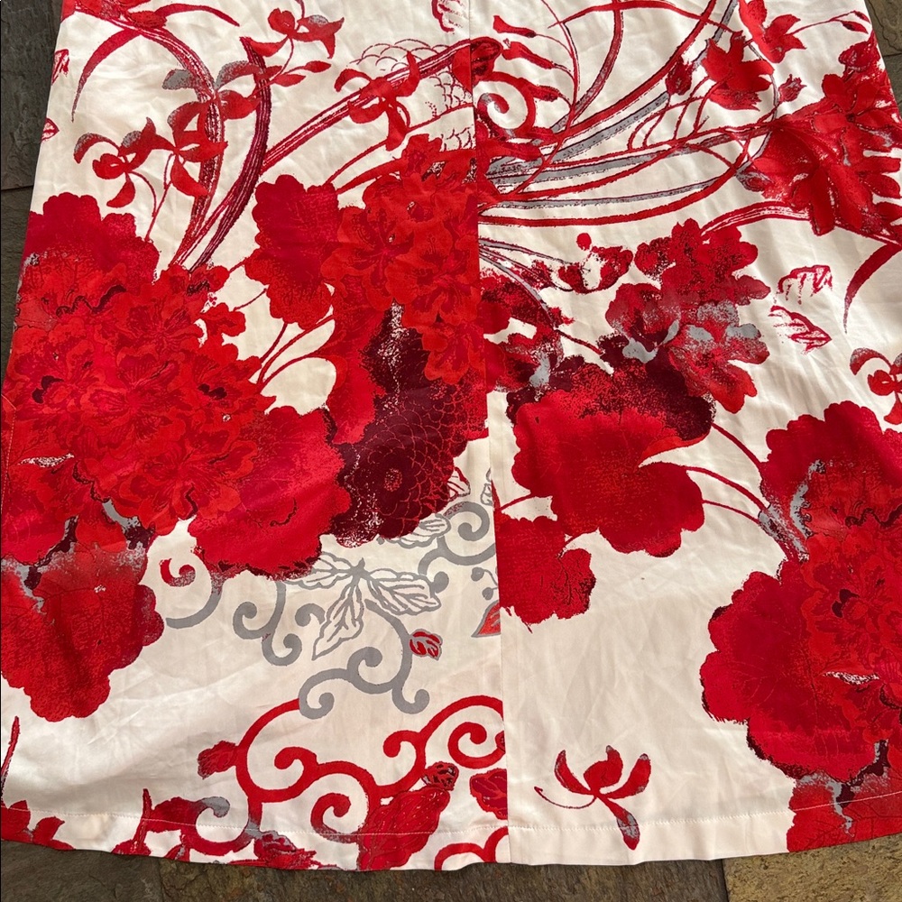 Natori Red and cream Floral Robe house coat caftan loungewear large? Poly. Zip. - Picture 4 of 7